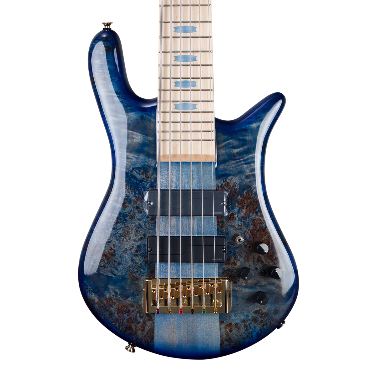 CHUCKSCLUSIVE Spector Euro 6 LT Poplar Burl Over Ash 6-String Electric Bass Guitar - Faded Light Blue Gloss